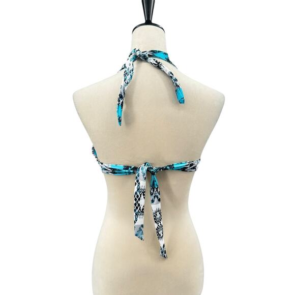 Becca NWT Blue Printed Removable Cups Wirefree Halter Tie Bikini Top - Picture 3 of 6